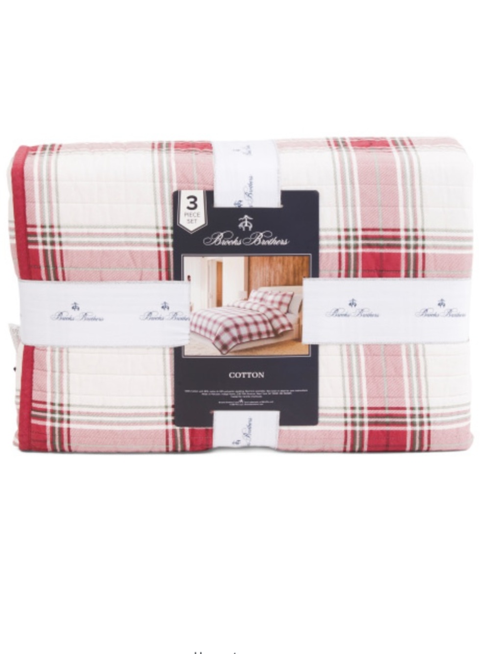 Brooks Brothers Red and Cream Plaid Cotton Quilt  Set
